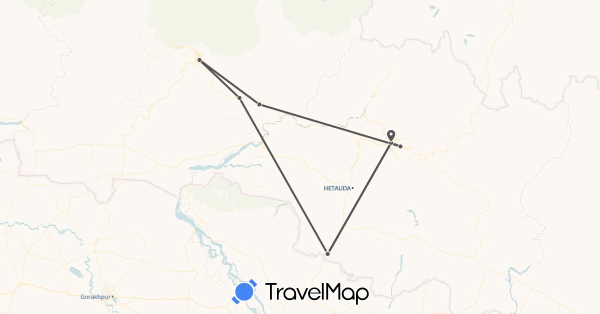 TravelMap itinerary: driving, motorbike in Nepal (Asia)